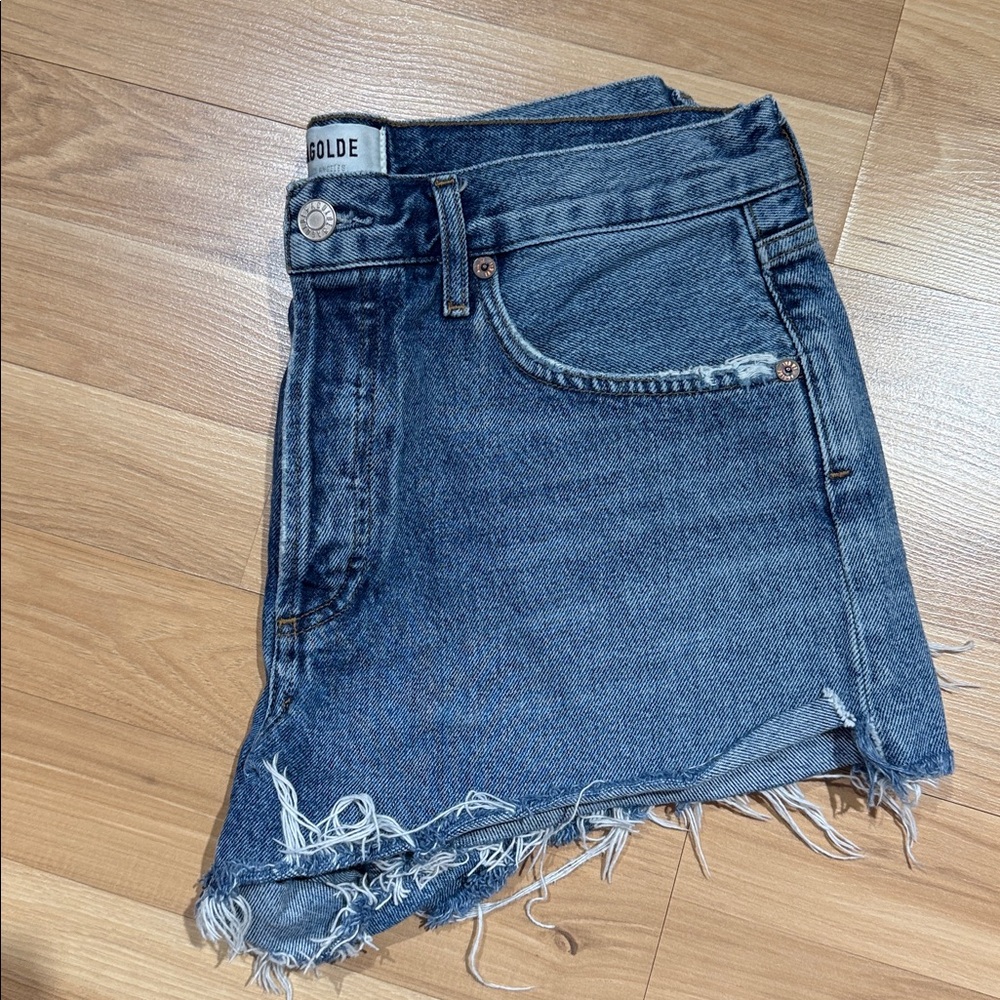 Agolde Distressed Blue Jean Shorts - Picture 8 of 8